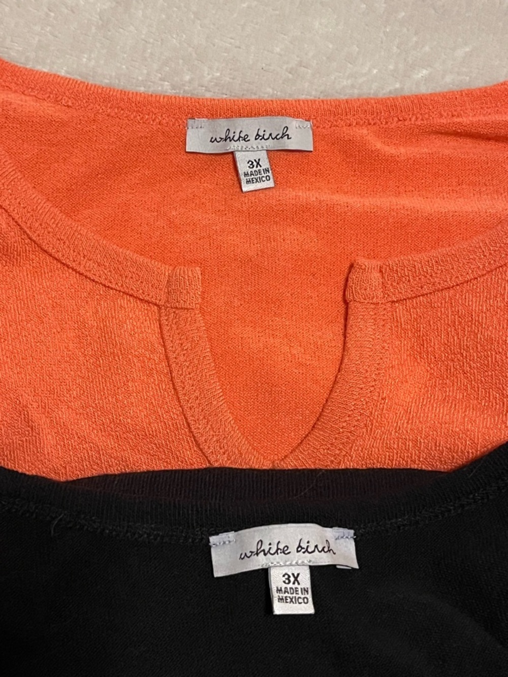 2 Tops White Birch French Terry Solid Black & Solid Orange Sz. 3xl